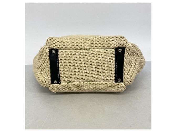 Borsa a tracolla Chanel in tela beige e nera - vista 3