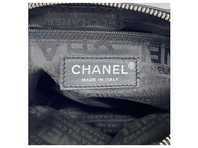 Borsa a tracolla Chanel in tela beige e nera - vista 5