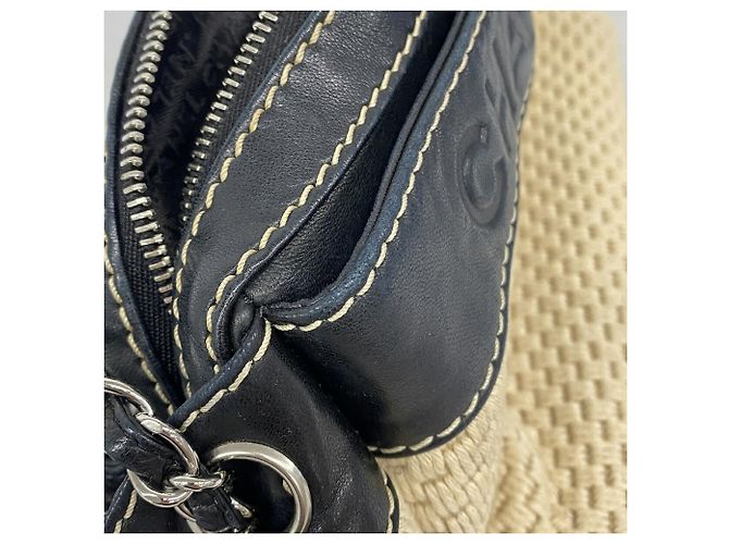 Borsa a tracolla Chanel in tela beige e nera - vista 6