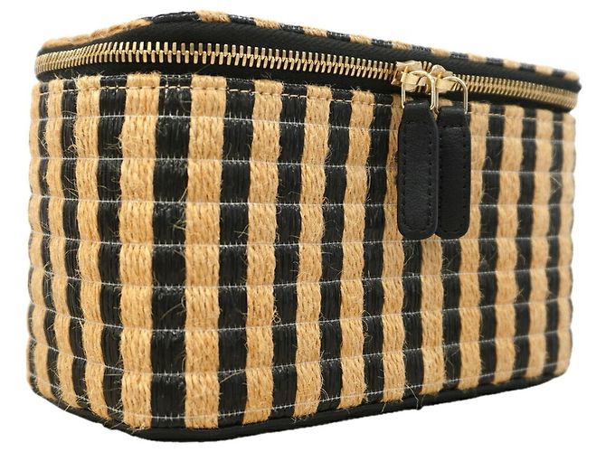 Bolso Vanity Chanel de Rafia Negro y Beige - vista 2