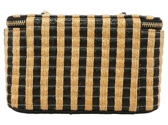 Bolso Vanity Chanel de Rafia Negro y Beige - vista 7