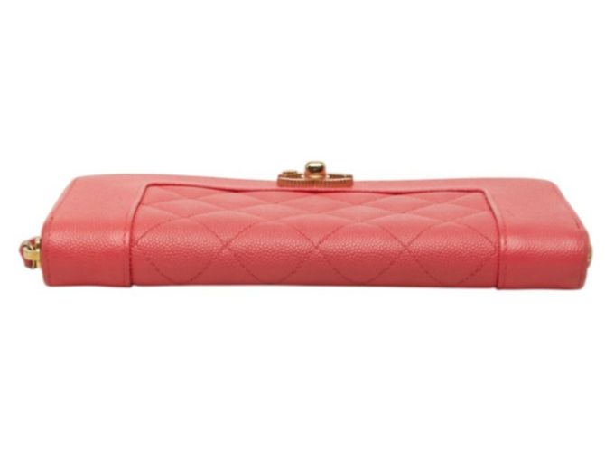 Cartera larga Chanel Matelassé de piel de becerro granulada rosa - vista 3
