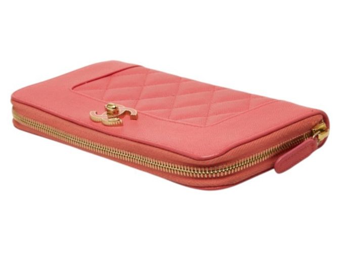 Cartera larga Chanel Matelassé de piel de becerro granulada rosa - vista 5