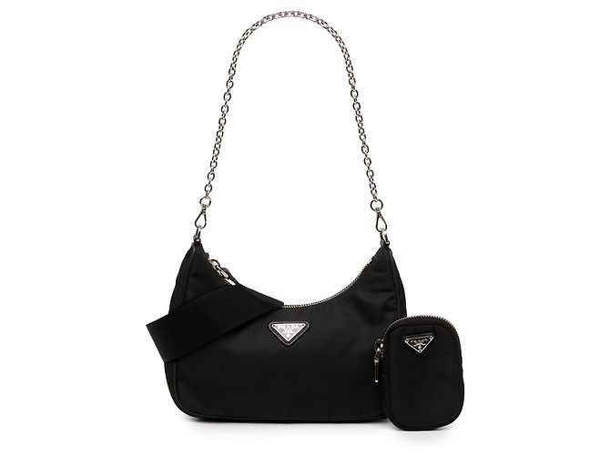 Borsa Satchel Prada Re Edition 2005 in Tessuto con Rifiniture in Saffiano Nero Mini - vista 6