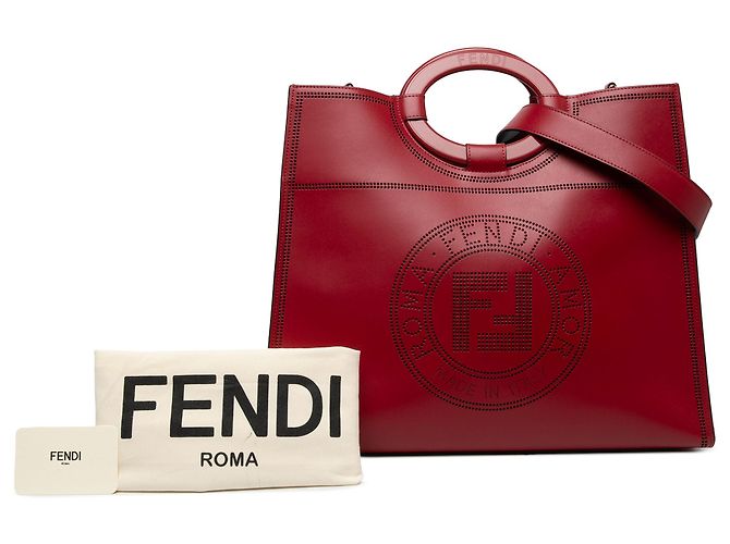 Fendi Runaway Tote aus perforiertem Leder, rot, Medium - Ansicht 6