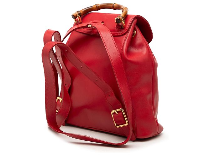 Gucci Red Calfskin Bamboo Drawstring Backpack - view 2