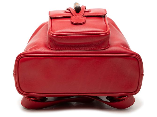 Gucci Red Calfskin Bamboo Drawstring Backpack - view 3