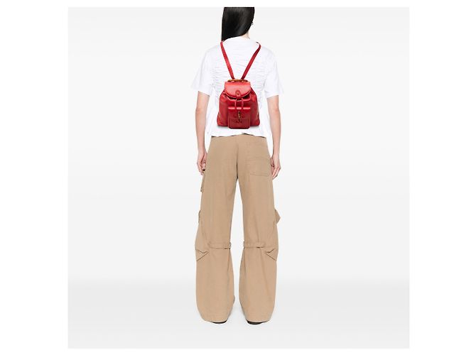 Gucci Red Calfskin Bamboo Drawstring Backpack - view 6