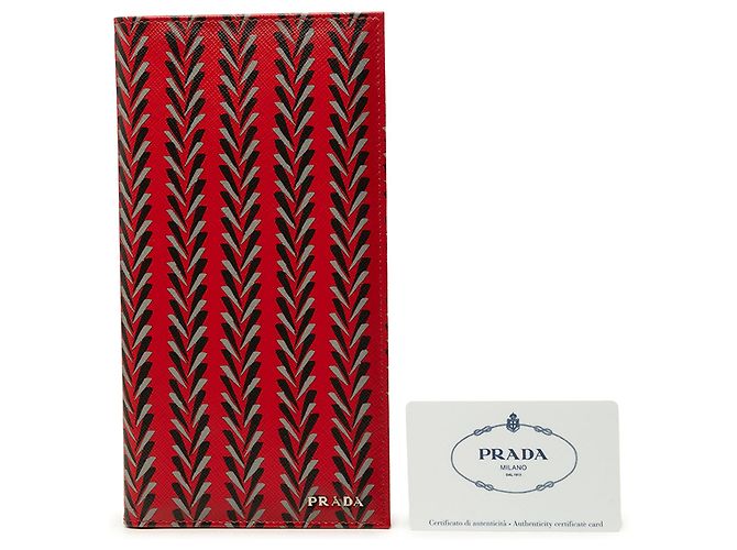 Prada Red Printed Saffiano Bifold Long Wallet - Ansicht 7