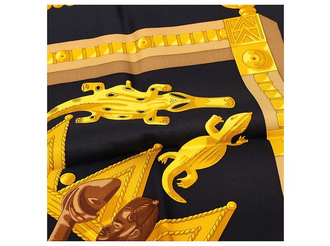 Foulard di seta Hermès Black Cuillers d Afrique 90 - vista 7