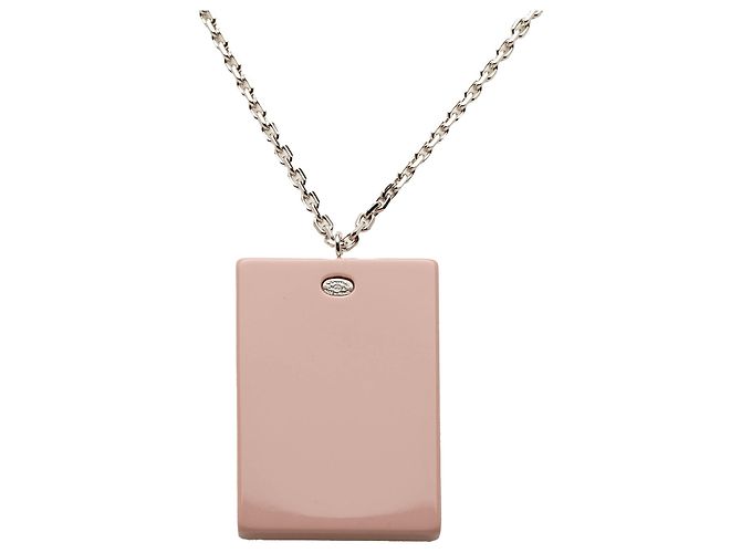 Colar com pingente Chanel Silver CC em latão, strass e placa de acrílico - vista 3