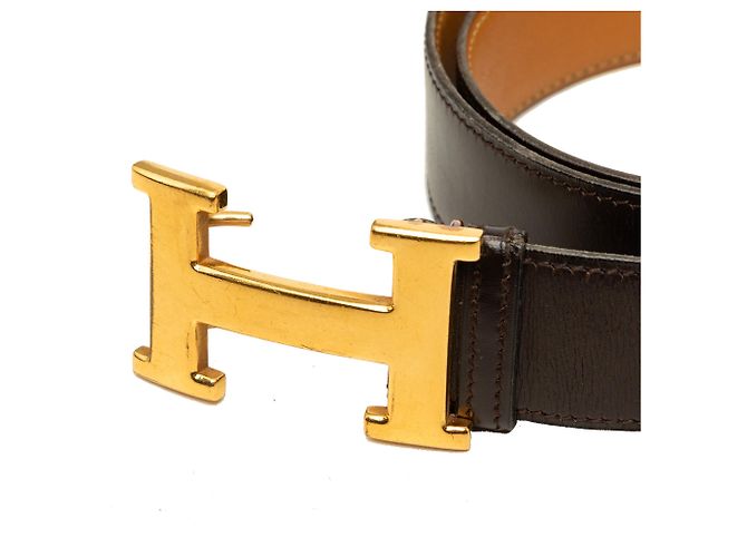 Cintura reversibile Hermès Constance H in pelle Box Calf e Togo nera - vista 7