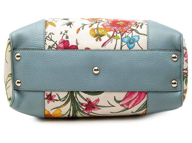 Bolso Gucci White Small Canvas Flora Bamboo Shopper Satchel - vista 3