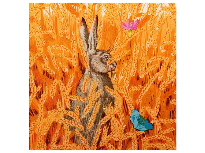 Pañuelo de seda Hermès Orange Les Bles 90 - vista 4