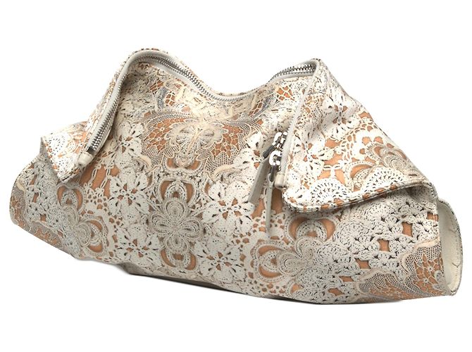 Clutch Alexander McQueen White Medium Satin De Manta Printed - vista 3