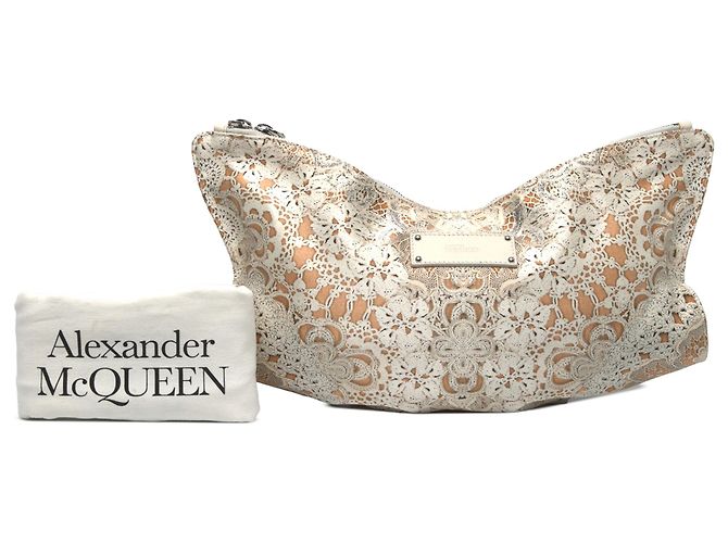 Clutch Alexander McQueen White Medium Satin De Manta Printed - vista 7