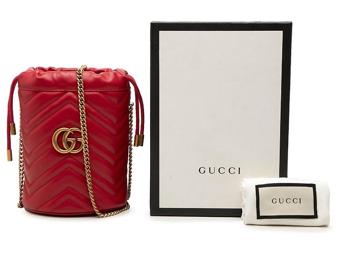 Borsa secchiello Gucci Red Small GG Marmont Matelassé in pelle di vitello - vista 7