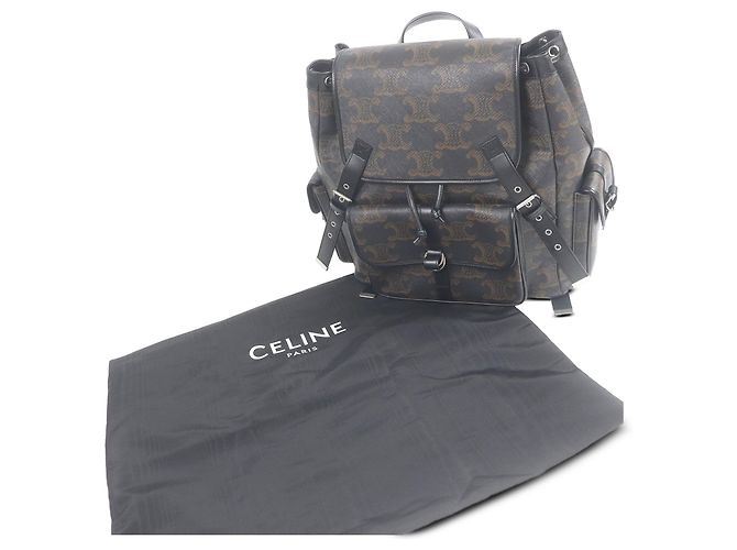Céline Mochila Celine Large Triomphe de lona revestida marrón - vista 6