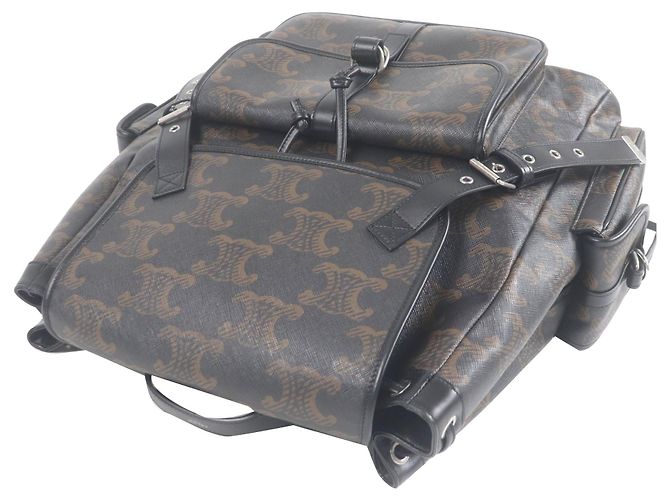 Céline Mochila Celine Large Triomphe de lona revestida marrón - vista 9