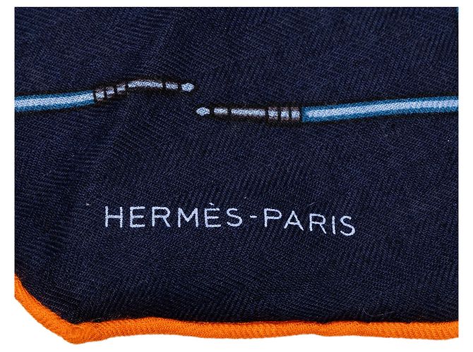 Sciarpa in cashmere e seta Hermès Blue Unplugged con frange 90 - vista 3