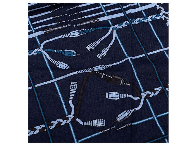 Sciarpa in cashmere e seta Hermès Blue Unplugged con frange 90 - vista 6