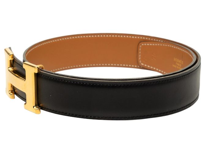 Cinturón reversible Hermès Constance H en piel Box Calf y Courchevel negro - vista 2