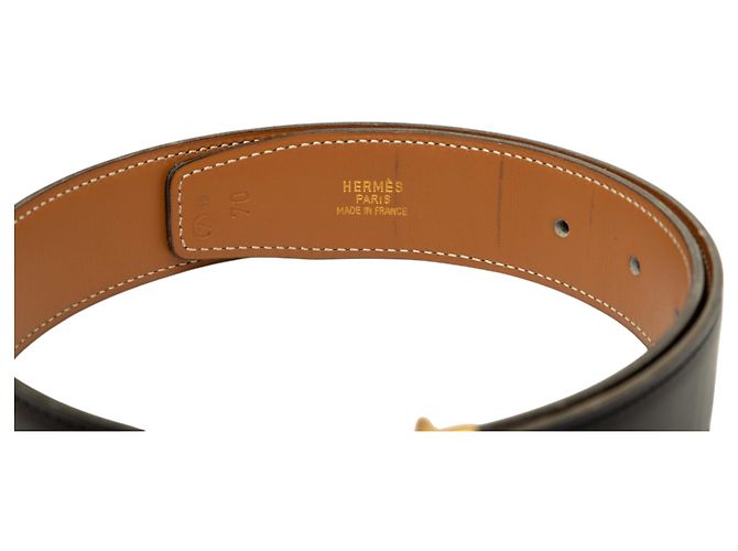 Cinturón reversible Hermès Constance H en piel Box Calf y Courchevel negro - vista 4