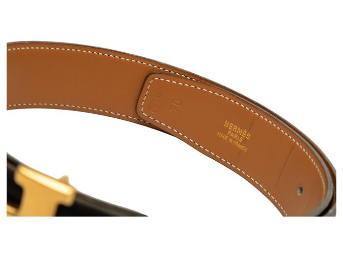 Cinturón reversible Hermès Constance H en piel Box Calf y Courchevel negro - vista 5