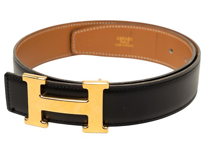 Cinturón reversible Hermès Constance H en piel Box Calf y Courchevel negro - vista 6