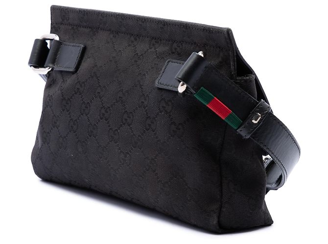 Borsetta cintura Gucci in tela GG nera e pelle con banda Web - vista 2