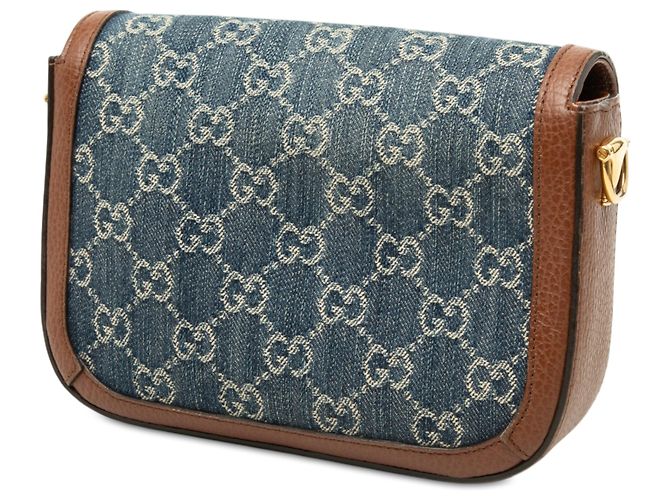 Gucci Borsa a Tracolla Small GG Denim Web Horsebit 1955 Blu - vista 2