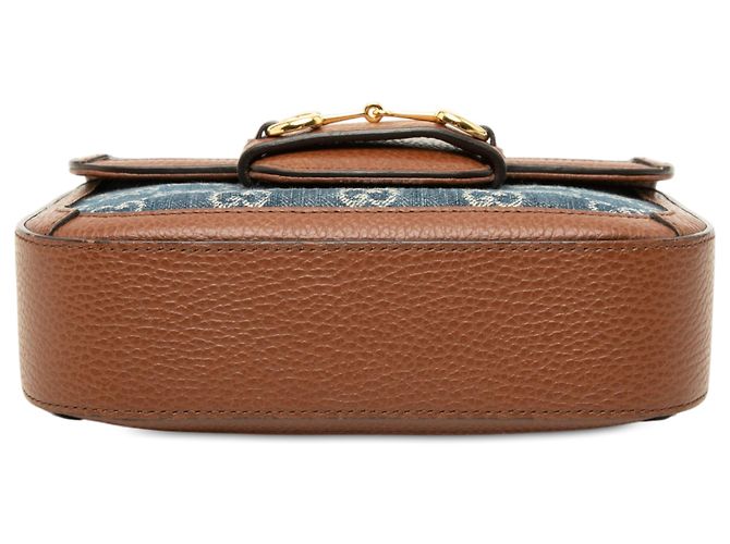 Gucci Borsa a Tracolla Small GG Denim Web Horsebit 1955 Blu - vista 3