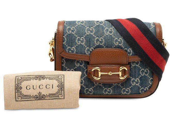 Gucci Borsa a Tracolla Small GG Denim Web Horsebit 1955 Blu - vista 7