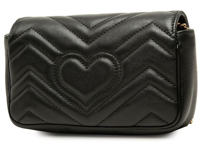 Gucci Mini GG Marmont Matelassè in pelle di vitello nera, borsa a tracolla con patta - vista 2
