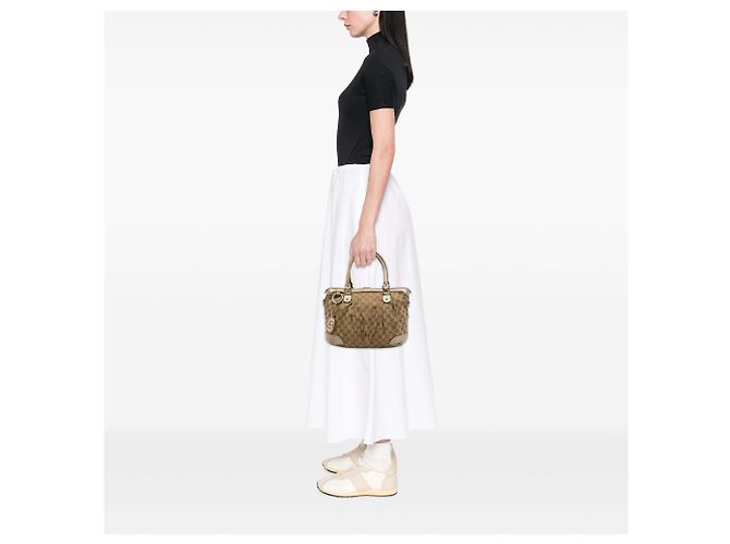 Borsa Satchel Gucci Beige GG Canvas Sukey - vista 6