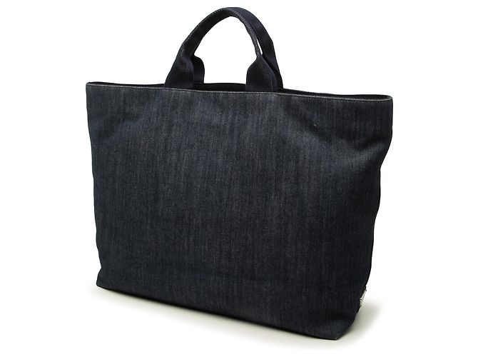 Tote Bag Prada in denim blu con logo sbalzato - vista 2