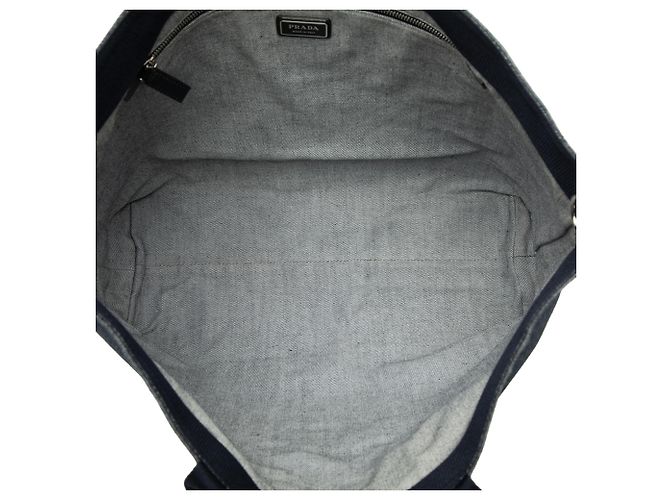 Tote Bag Prada in denim blu con logo sbalzato - vista 4