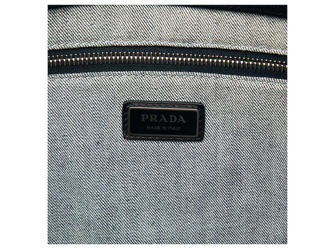 Tote Bag Prada in denim blu con logo sbalzato - vista 5