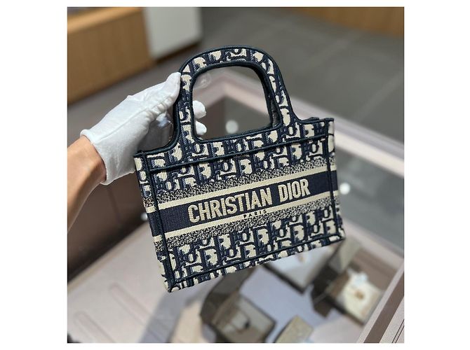 Dior Book Tote Mini Blue Oblique Canvas Handtasche - Ansicht 6