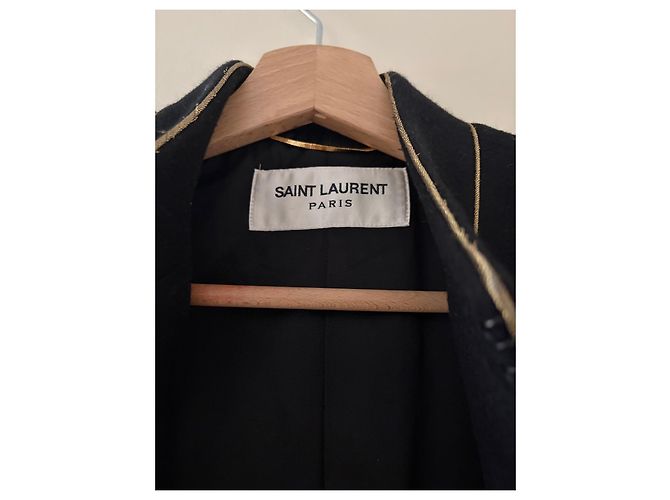 Autre Marque Saint Laurent Abrigo Largo de Lana Negro - vista 2