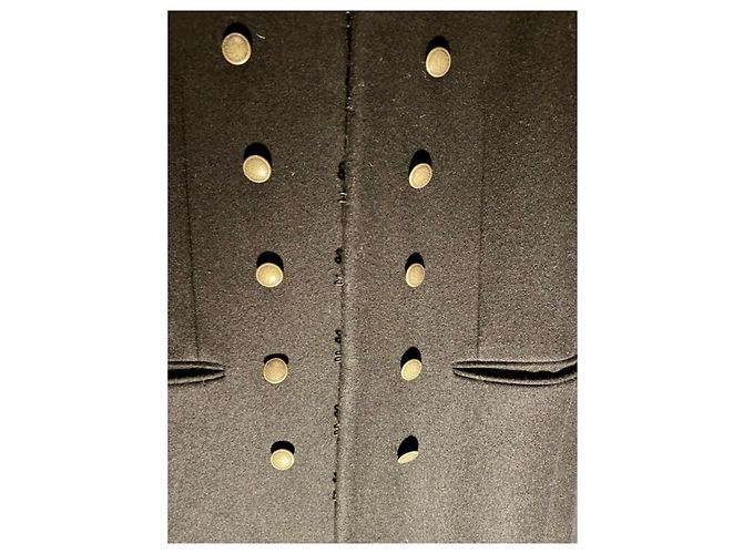 Autre Marque Saint Laurent Abrigo Largo de Lana Negro - vista 4