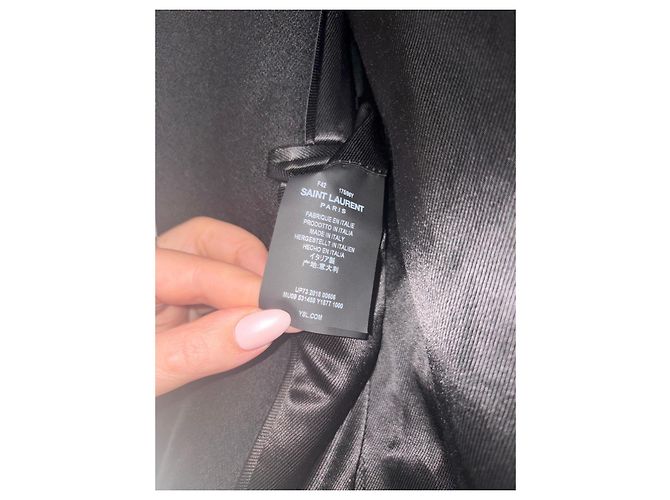 Autre Marque Saint Laurent Abrigo Largo de Lana Negro - vista 6