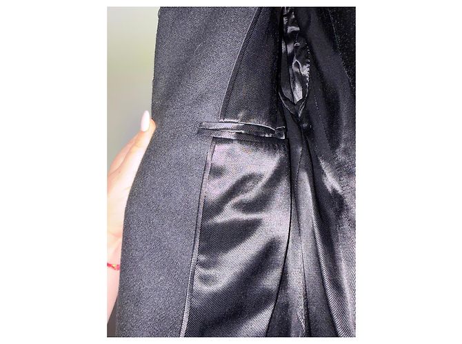 Autre Marque Saint Laurent Abrigo Largo de Lana Negro - vista 7