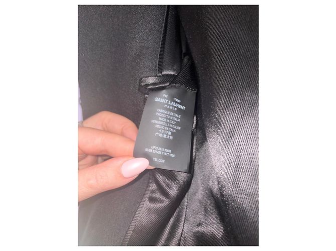 Autre Marque Saint Laurent Abrigo Largo de Lana Negro - vista 9