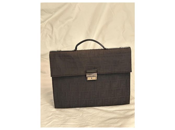 Fendi Borsa a mano in tessuto nero con monogramma FF - vista 13