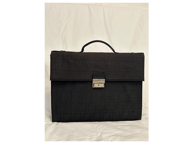 Fendi Borsa a mano in tessuto nero con monogramma FF - vista 2