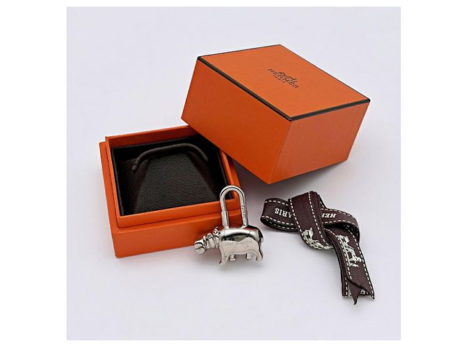 Hermès Hermes Cadena Charm Hippopotamus Metal Silver Padlock 2005 Limited Edition - vista 10