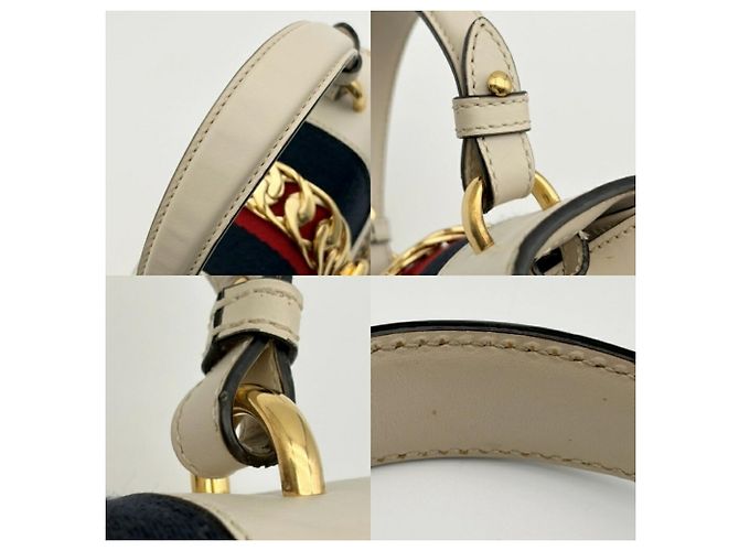 Sac à main Gucci Sylvie Cuir Toile Bleu Marine Rouge Blanc - vue 10
