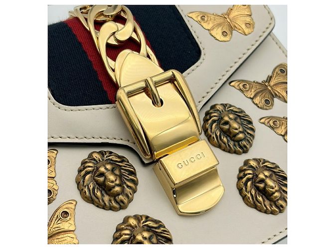 Sac à main Gucci Sylvie Cuir Toile Bleu Marine Rouge Blanc - vue 11