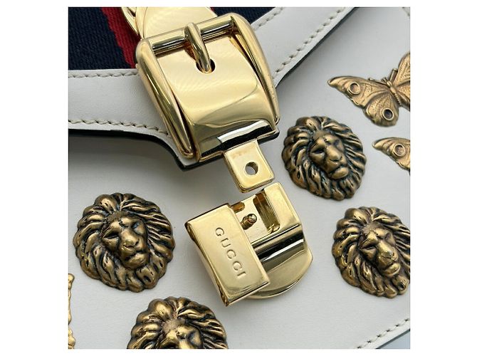 Sac à main Gucci Sylvie Cuir Toile Bleu Marine Rouge Blanc - vue 12
